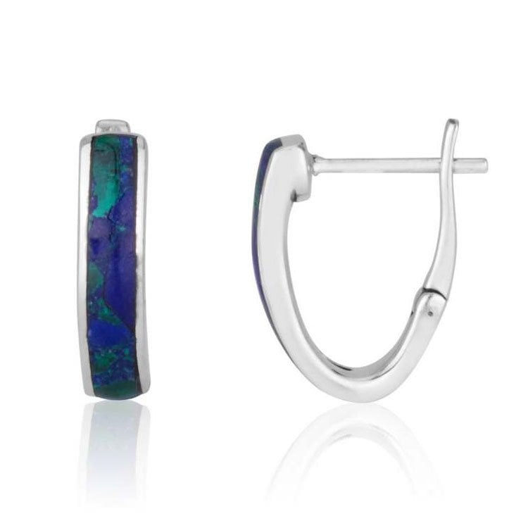 Eilat Stone Strip Hoop Earrings in 925 Sterling Silver by Marina Jewelry
