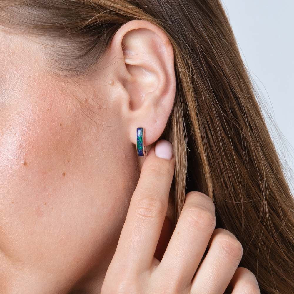Eilat Stone Strip Hoop Earrings in 925 Sterling Silver – shown worn