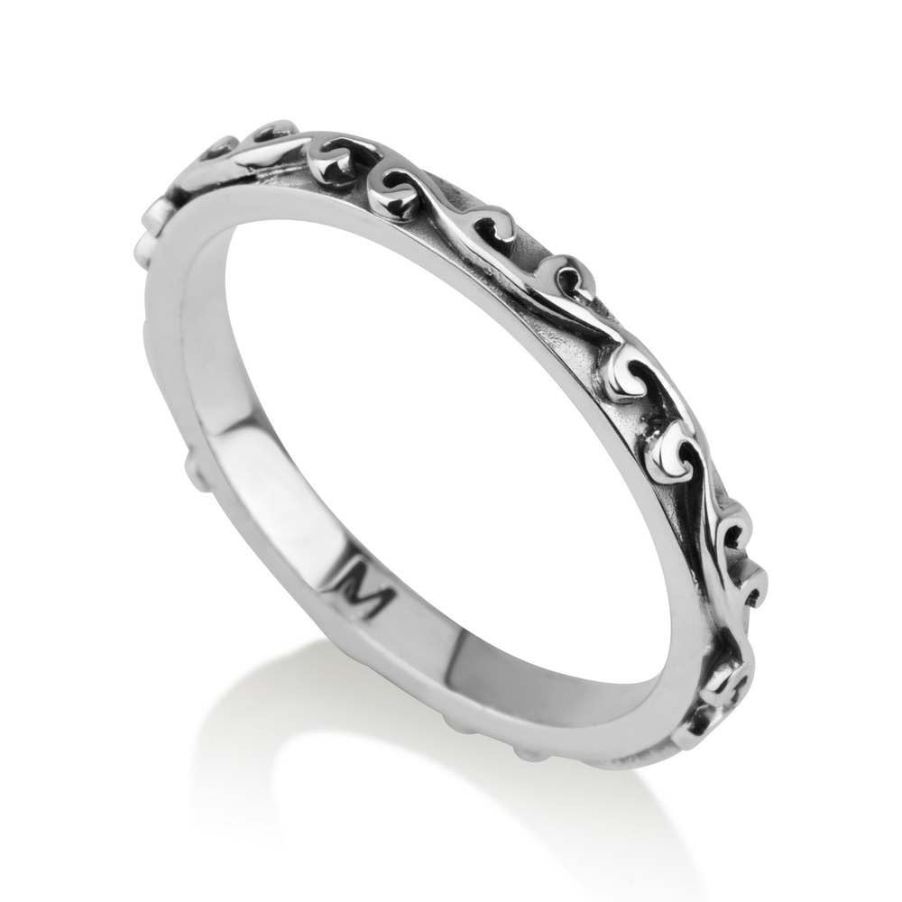 Oxidized Stackable Swirl Band Ring in 925 Sterling Silver by Marina Jewelry