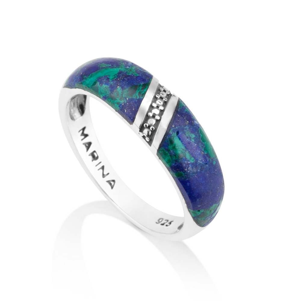 Angled Dotted Eilat Stone Ring in 925 Sterling Silver by Marina Jewelry